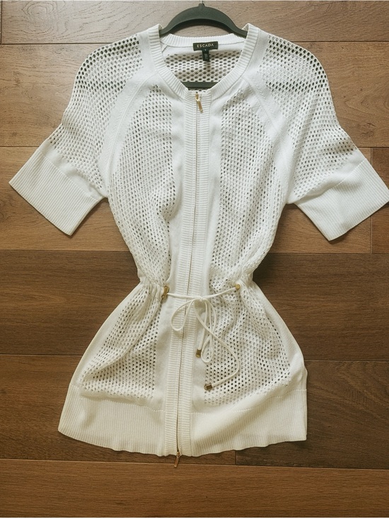 Escada Other - Escada White Open-Knit Zip Front Swim Coverup with Drawstring